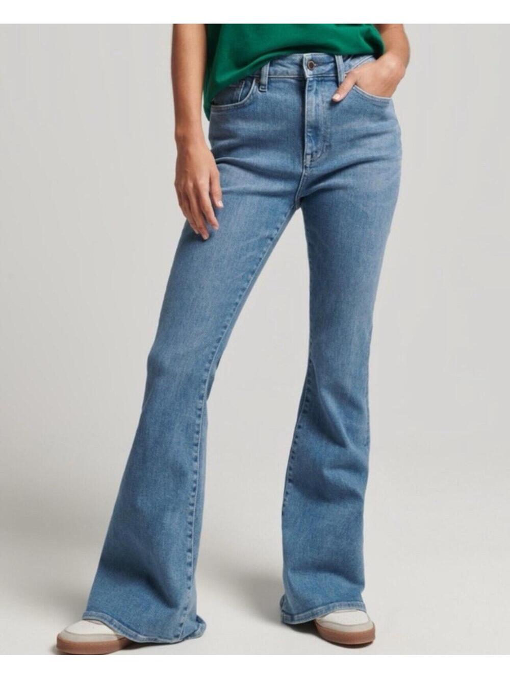 Superdry High Rise Skinny Flare Jeans Women 30x31 (28x29)‎ Light Wash Boho